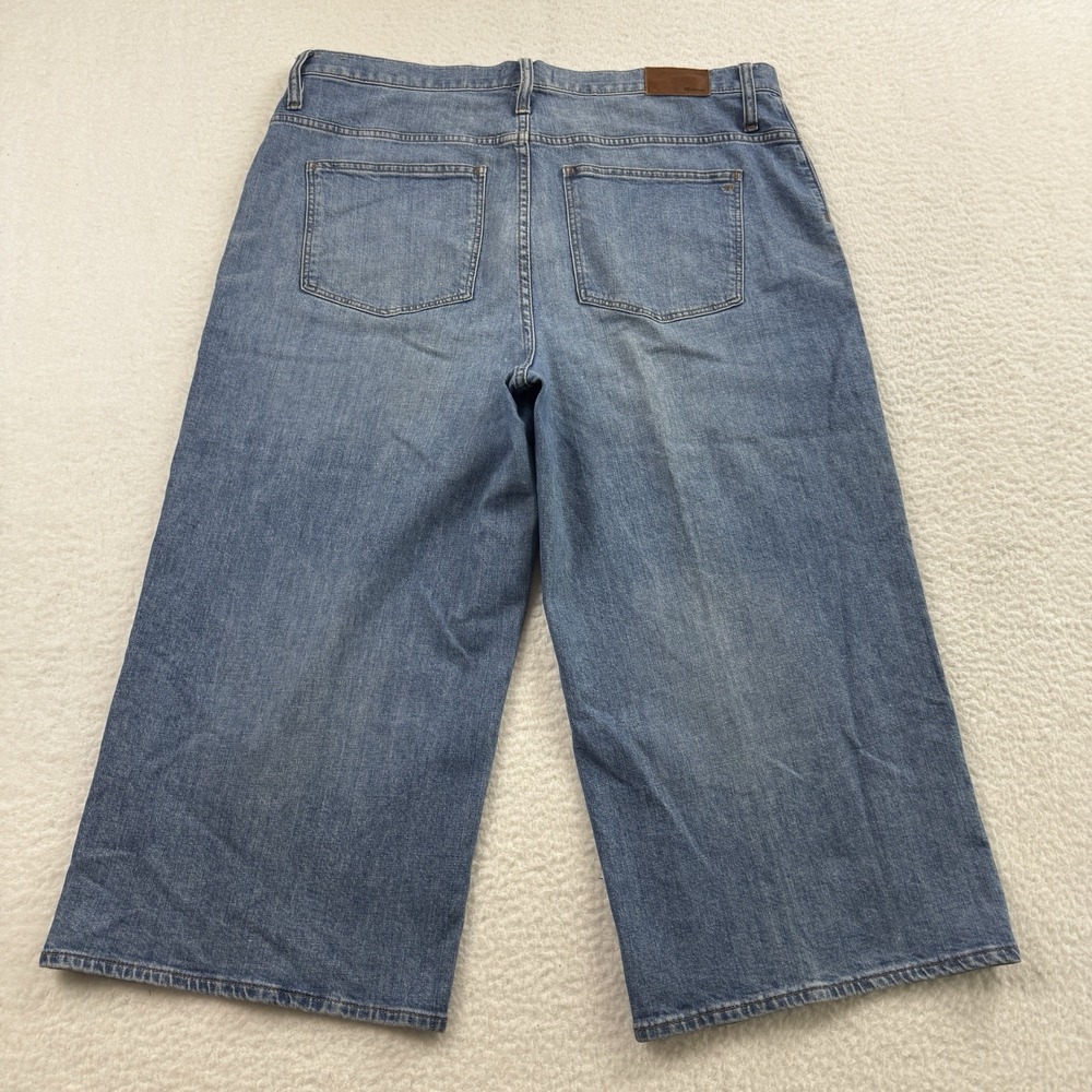 Madewell Jeans Women's 34P Blue Wide Leg Crop High Rise Whiskered Denim - Picture 9 of 11